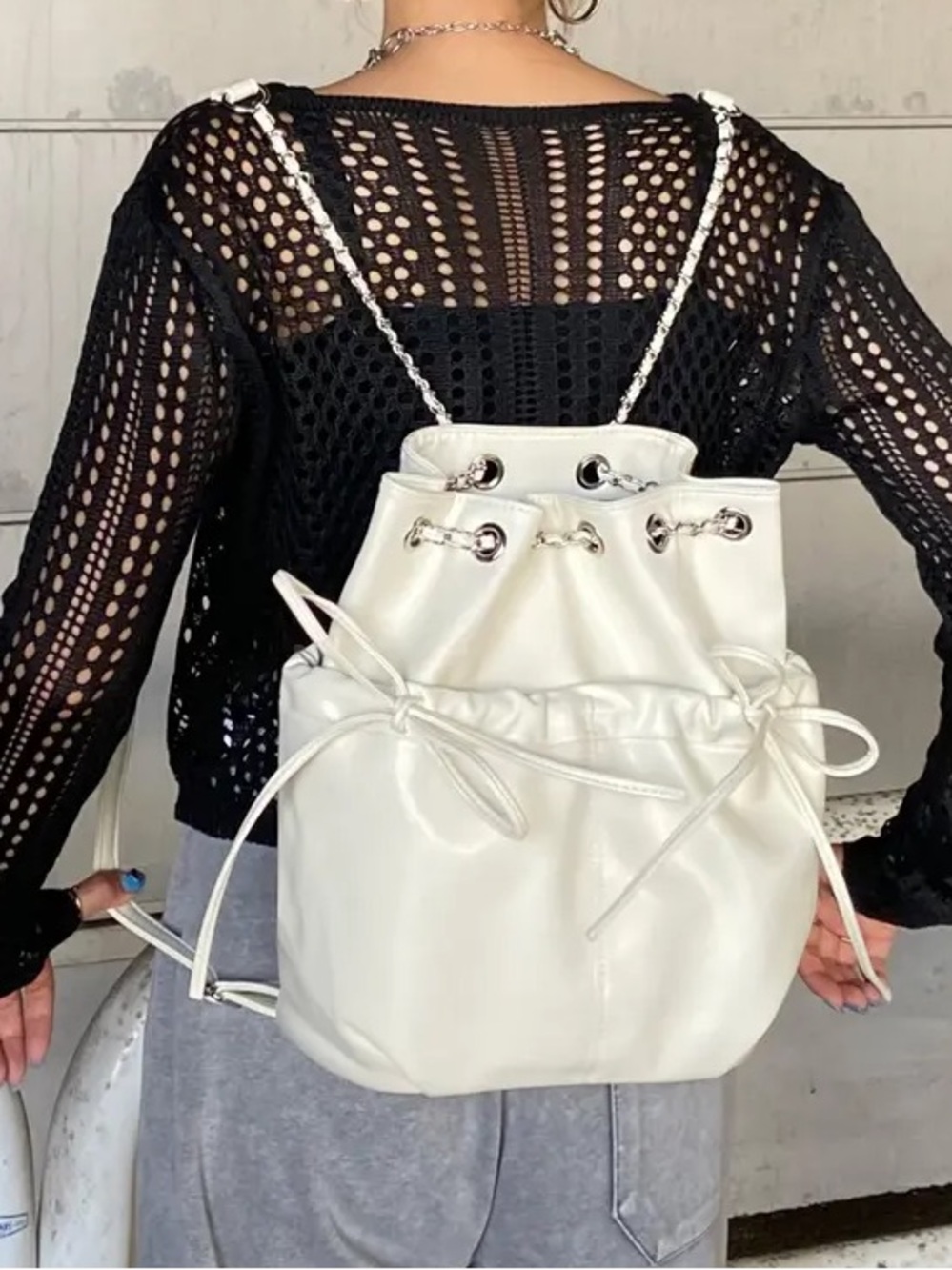 Matin Kim Leather Drawstring Ribbon Backpack - Picture 16 of 16